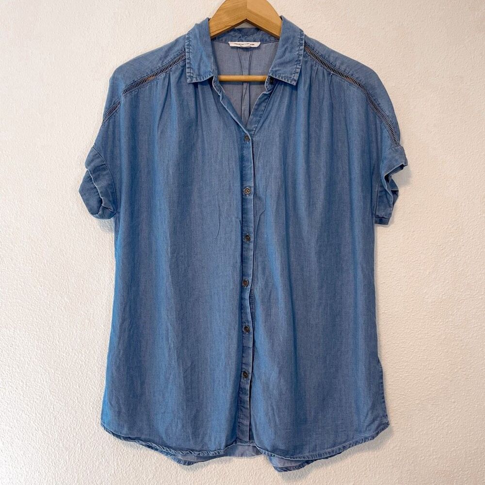 Beachlunchlounge Denim Chambray Short Sleeve Button Down Top Size M